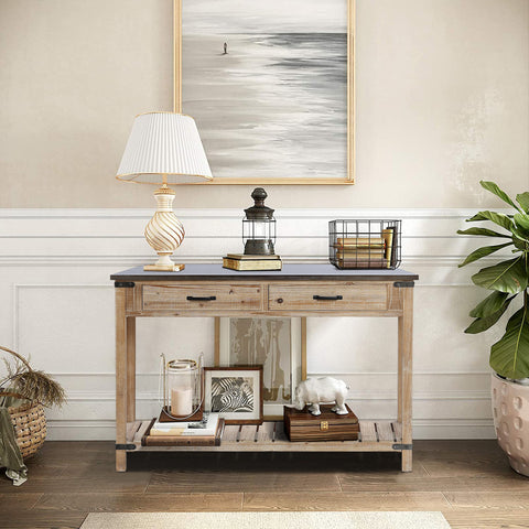 Natural Wood 2-Drawer 1-Shelf Console and Entry Table