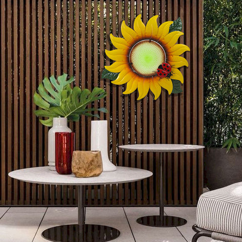 Yellow Sunflower Metal and Glass Outdoor Wall Decor