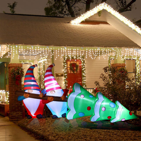 8.8Ft Gnome Elves with Tree Inflatable with LED Lights