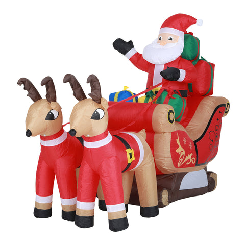 5Ft Santa Claus and Sleigh with Two Reindeer Holiday Inflatable with LED Lights