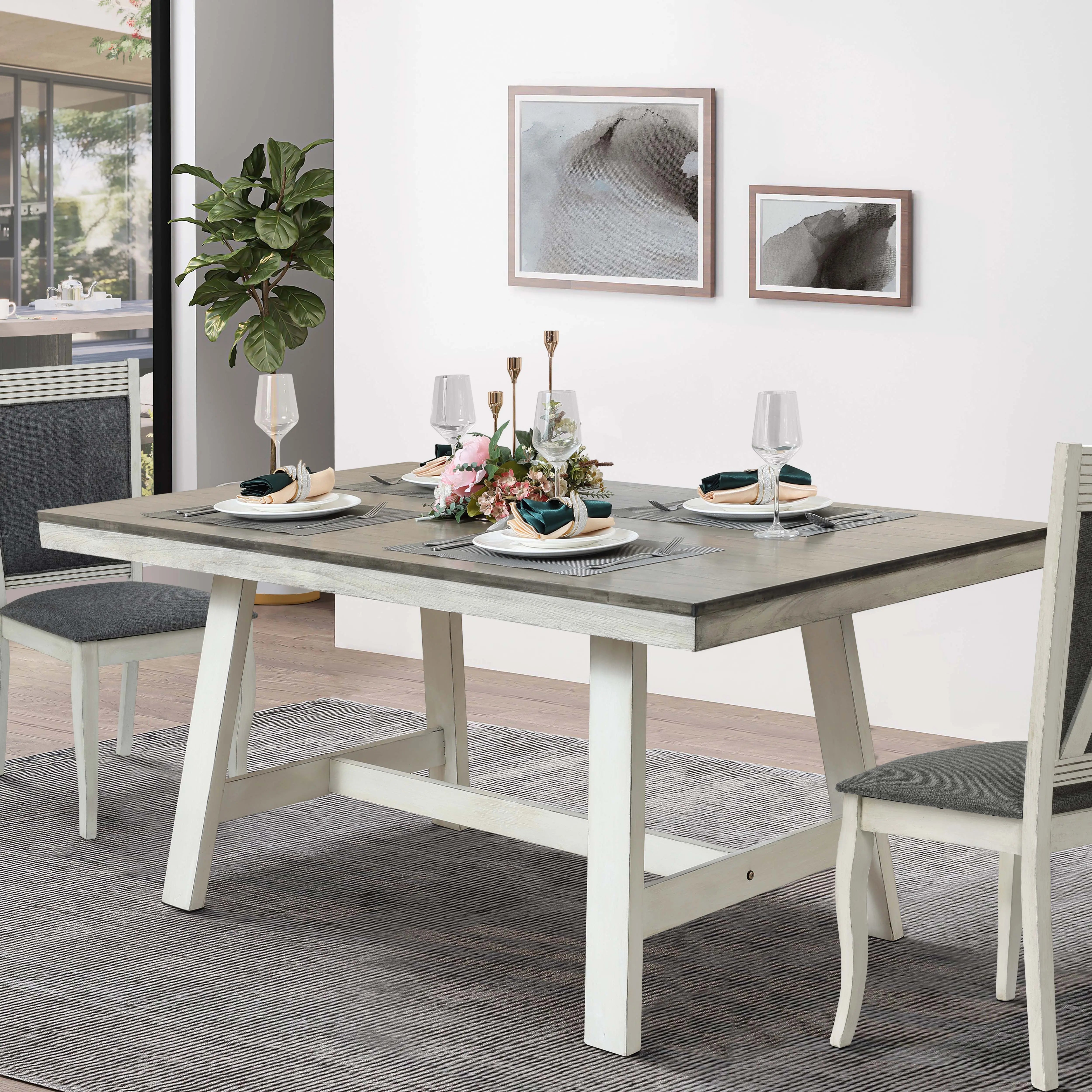 Rectangular white wood dining table - LuxenHome