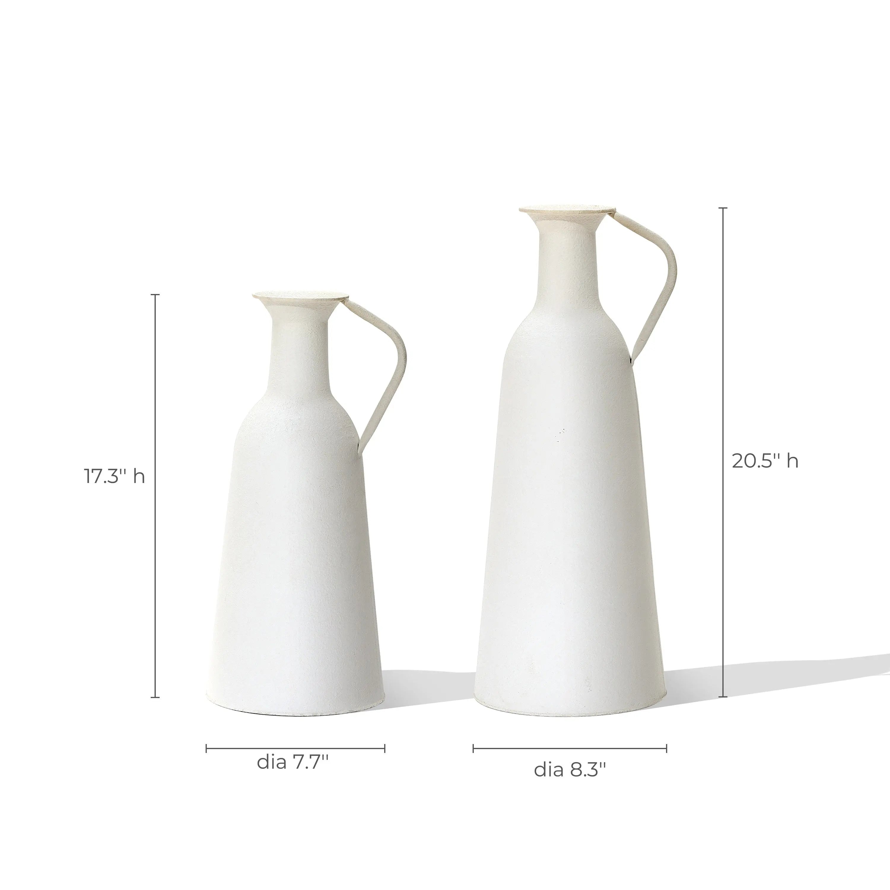 Enhance your home decor with this modern minimalist design featuring a table vase set. These two white ceramic vases, complete with handles, stand at 17.3 and 20.5 tall, making them perfect for any setting.