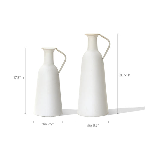 White Iron Metal Pitcher Vase, Set of 2