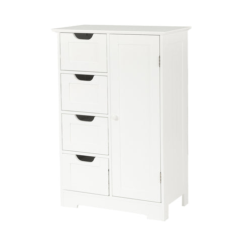 White Wood Bathroom 4-Drawer 1-Door Storage Cabinet