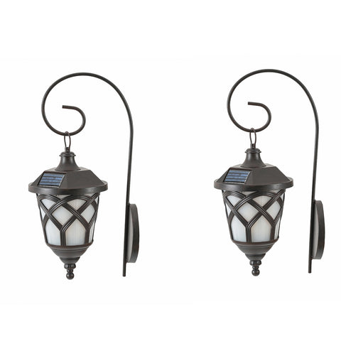 Set of 2 Solar Powered Outdoor Wall Light Sconces