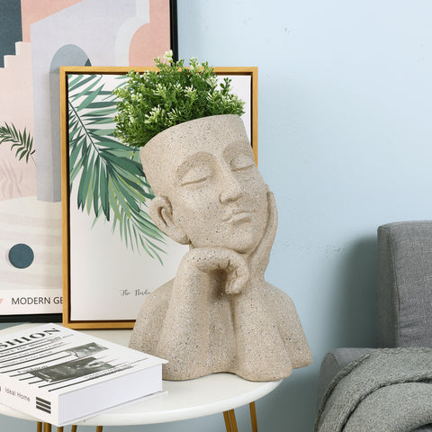 Speckled Beige MgO Thoughtful Bust Head Planter