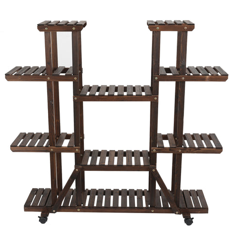 9-Tier Wood Shelf Mobile Plant Stand