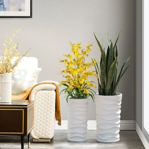 White waves tall planters, set of 2