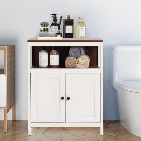 White Wood 2-Door Bathroom Storage Cabinet