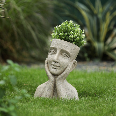 Speckled Beige MgO Happy Bust Head Planter