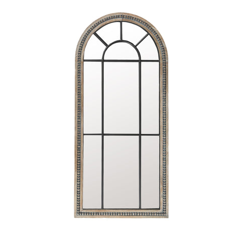 47.75" Natural Wood Metal Insert Arched Window Wall Mirror