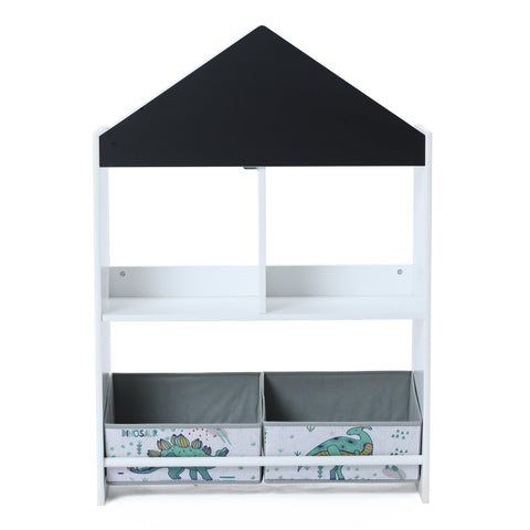 Children's Multi-Functional Dinosaur House Bookcase Toy Storage Bin Floor Cabinet with Blackboard